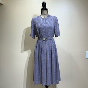 Vintage Pleated Polka Dot Midi Dress
